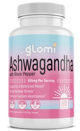 Glomi Ashwagandha supplements bottle white