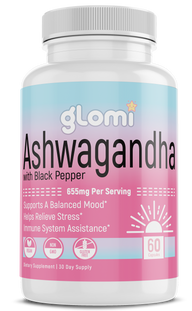 Glomi Ashwagandha supplements bottle white