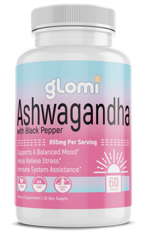 Glomi Ashwagandha supplements bottle white